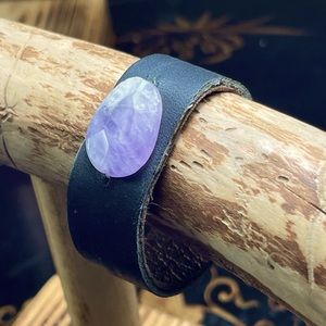 Amethyst and leather Artisan made wrist cuff